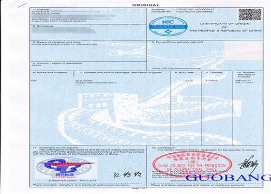 International China Korea FTA Certificate Of Origin